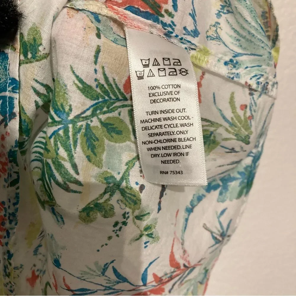 Sigrid Olsen Tropical Print Sleeveless Top Large Embroidered